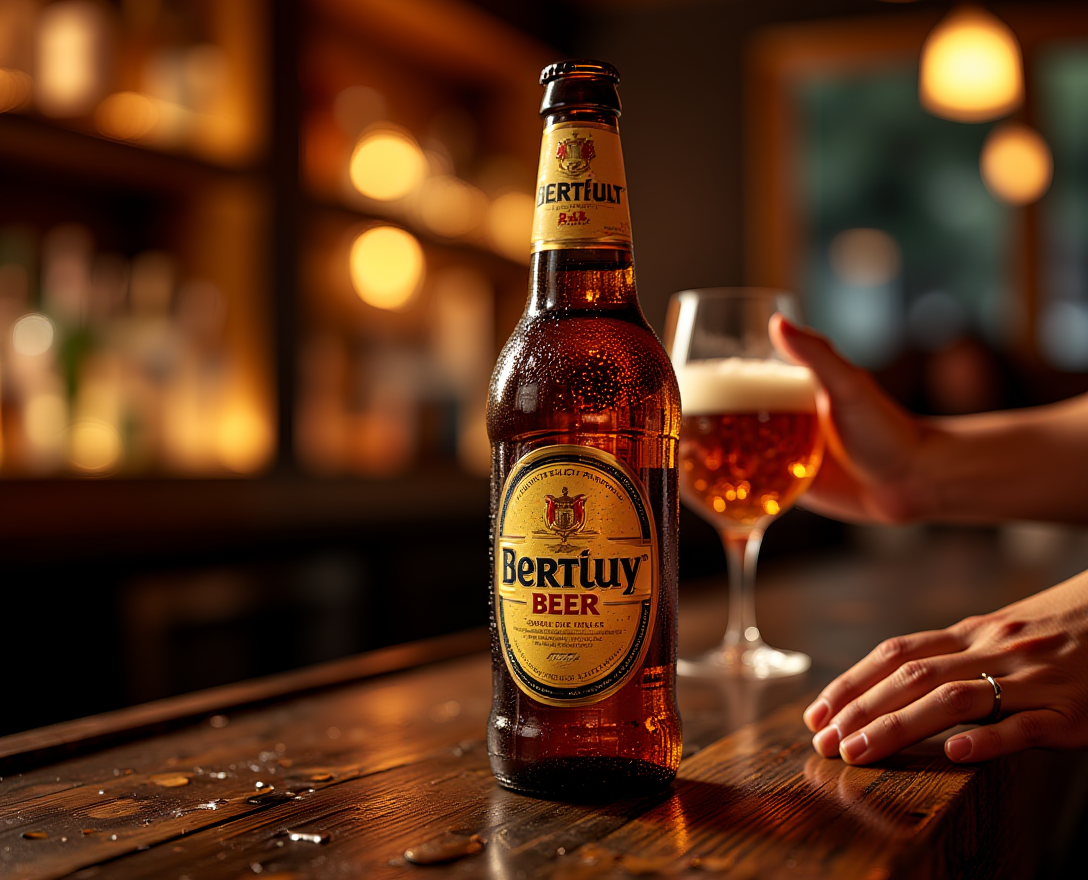 Botella de cerveza, renderizado con IA. Perfecto para etiquetas o publicidad de bebidas premium.