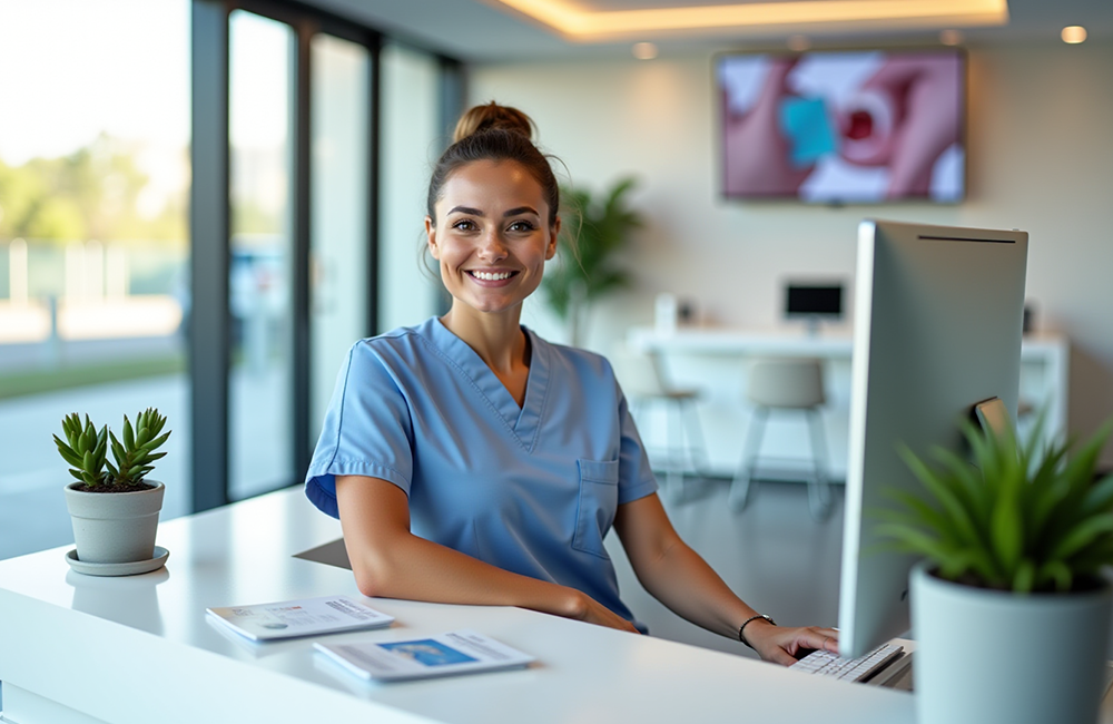 recepcionista de consultorio dental, imagen generada con IA